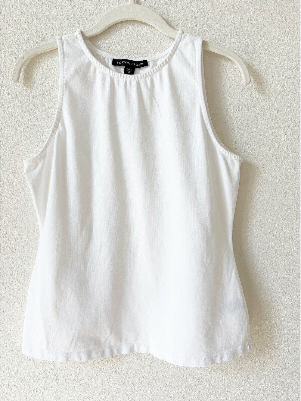 Boston Proper Stretch Cotton Tank Top White Size Medium Neutral Coastal Casual